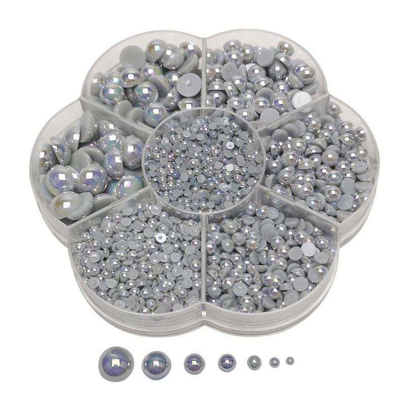 Chenkou Craft 3000PCS 1 Box Grey Round Flatback Imitation Half Pearls Bead Loose Beads Gem (Grey Hall Ball) - Image 1